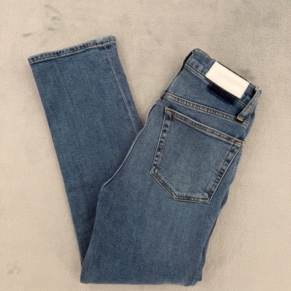 RE/DONE Womens‎ High Rise Straight Leg Jeans Blue Medium Wash Button Fly Size 27